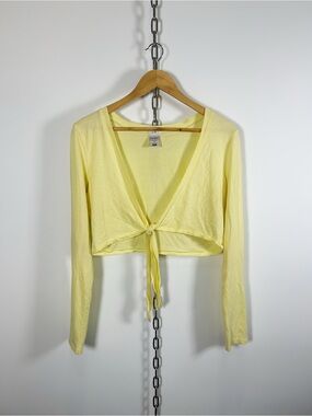 Y2K Old Navy Butter Yellow Tie Front Long Sleeve Top 100% Cotton